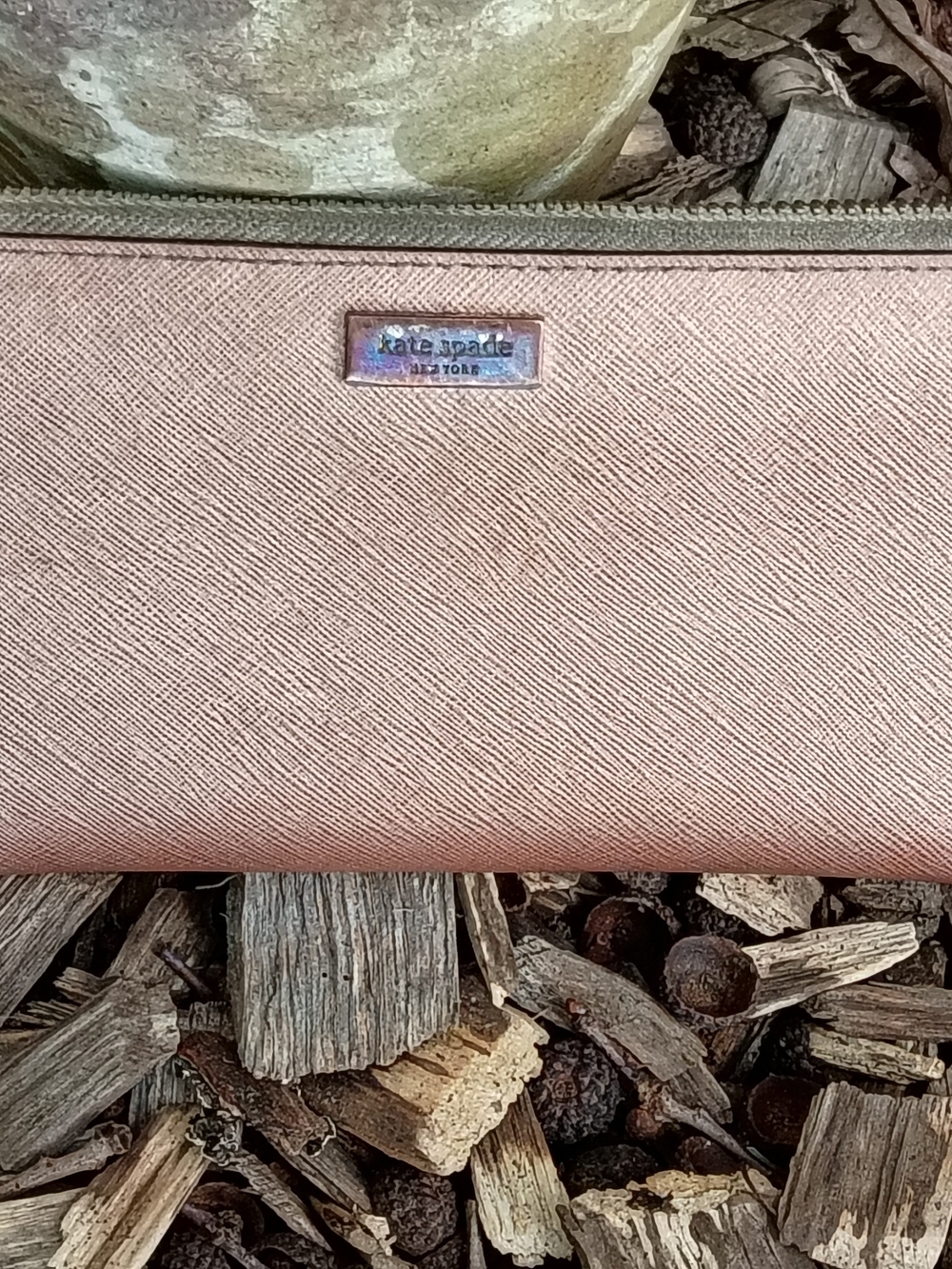 kate spade Rose Gold Saffiano Zip Wallet